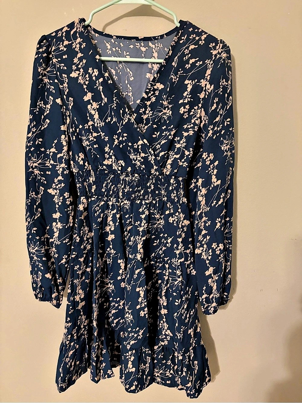 SHEIN Floral Mini Dress in green and beige Size Small